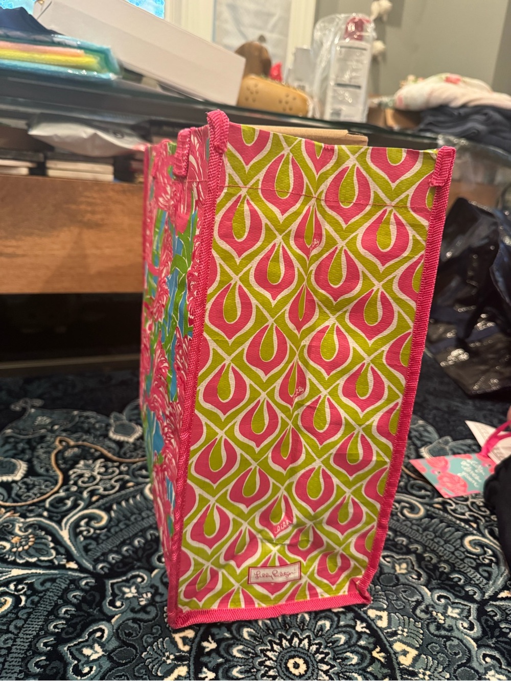 Lilly Pulitzer NWT  Pink Flamingo Print Tote with Green and Blue Accents - Picture 2 of 5